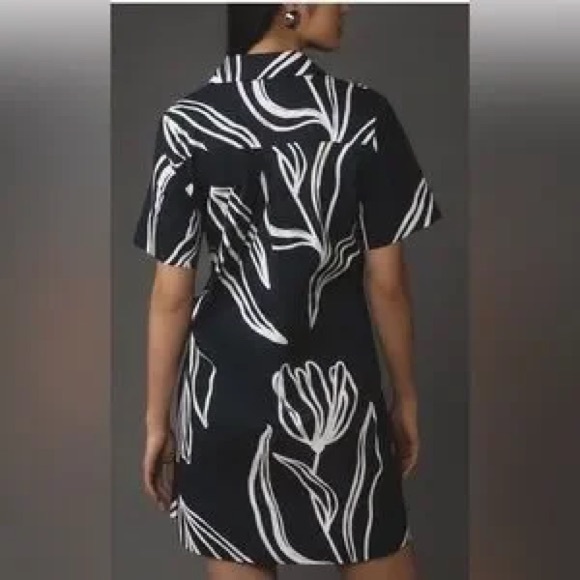 NWT  By Anthropologie Navy & White Floral Pollie Mini Short sleeve swing Dress - Picture 2 of 8